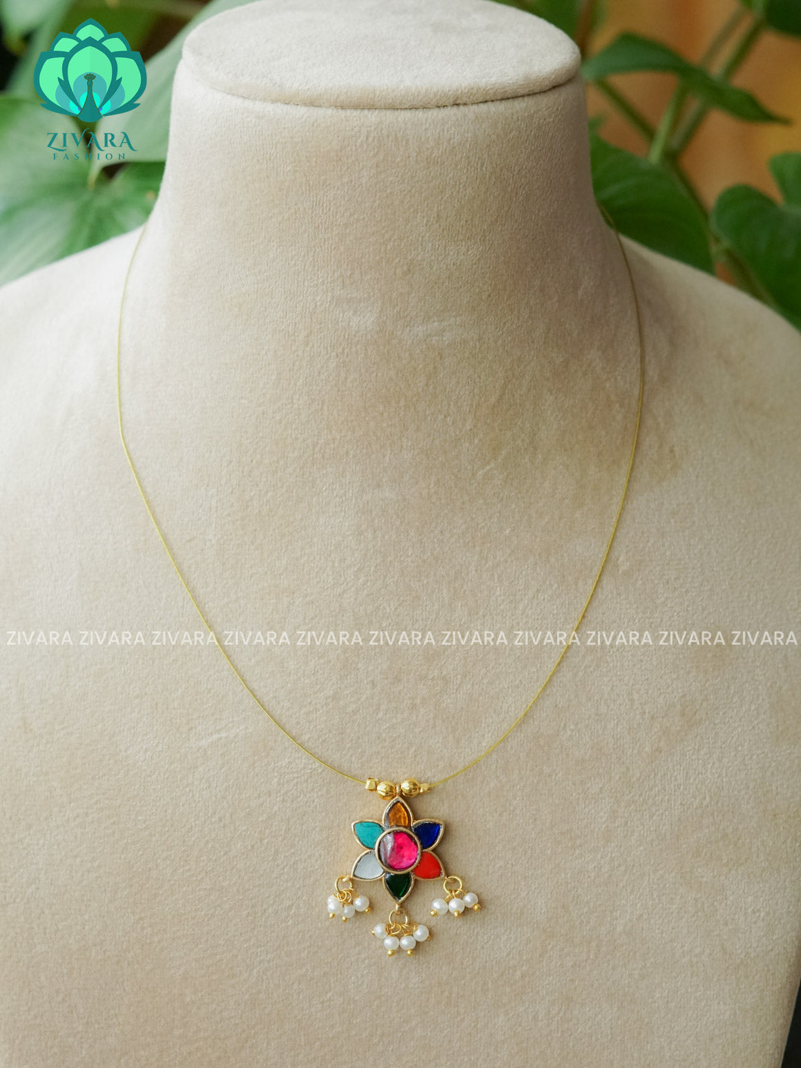 MULTICOLOUR FLOWER JADAU TAMARA INVISIBLE MINIMAL ELEGANT HANDMADE NECKLACE WITH BRILLIANT FINISH MOTIFS- ZIVARA FASHION