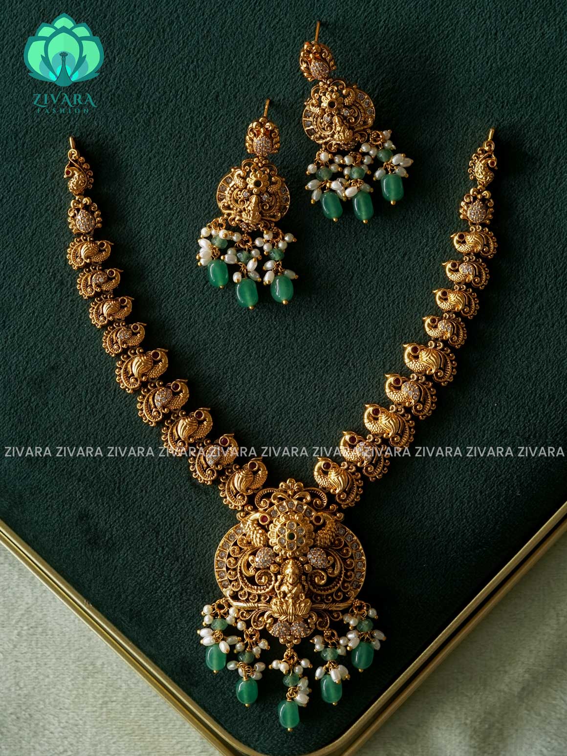 VINTAGE FINISH  TEMPLE BRIDAL  NECK WEAR WITh EARRINGS   - Premium quality CZ Matte collection-south indian jewellery