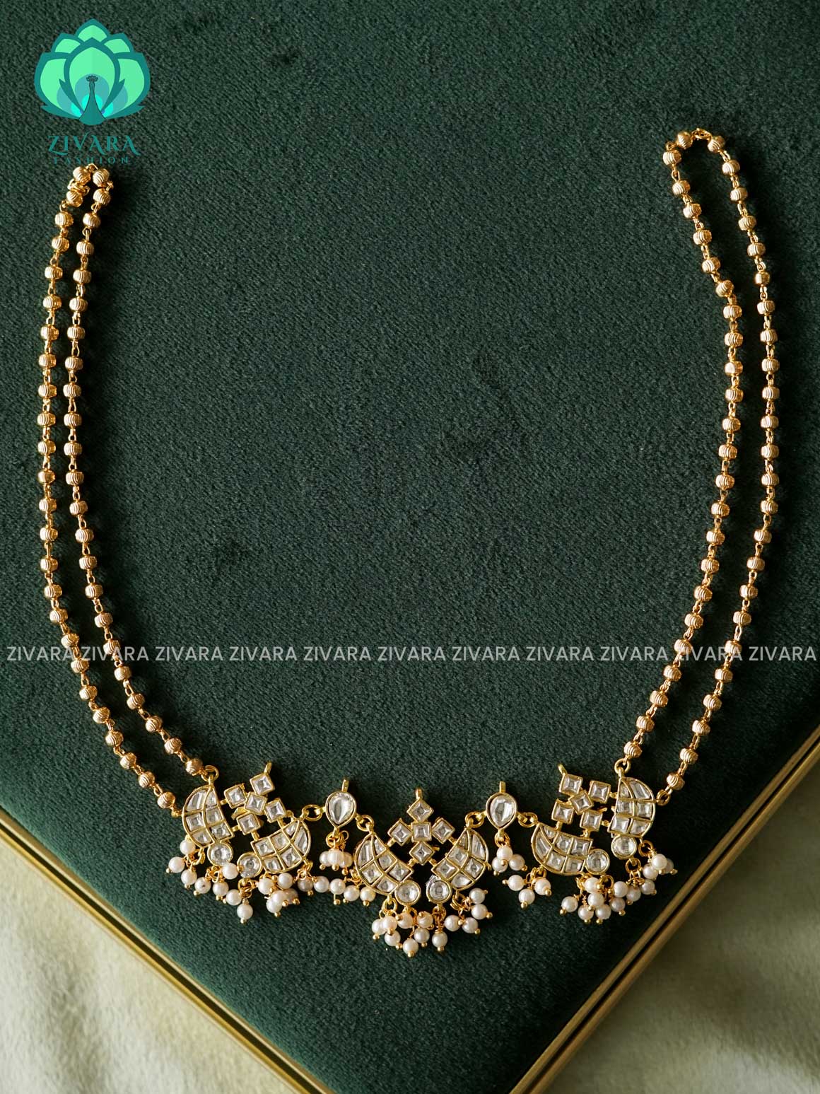 AKSHAYAM - WHITE STONE JADAU neckwear with pearl hangings - Zivara Fashion - latest jewellery design
