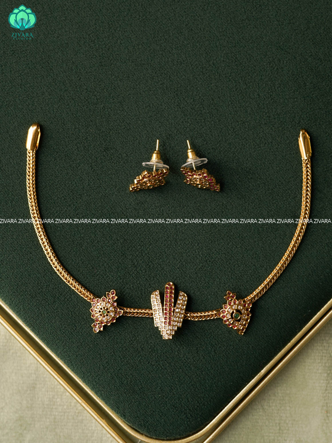 UNIQUE SMALL TEMPLE TIRUMAL PENDANT - Traditional south indian premium neckwear with earrings- Zivara Fashion- latest jewellery design