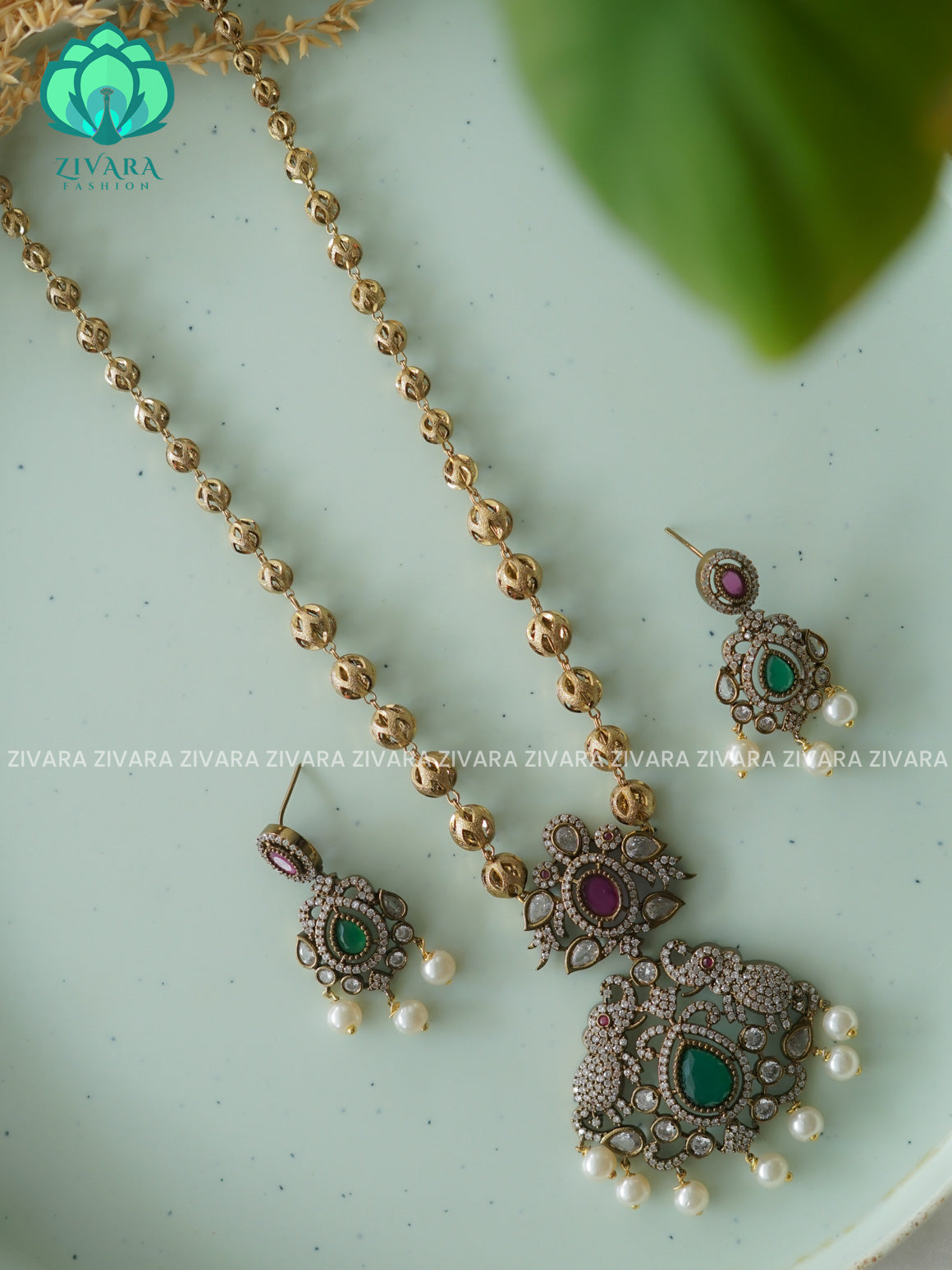 DARK POLISH LONG  neckwear with earrings- CZ Matte Finish- Zivara Fashion