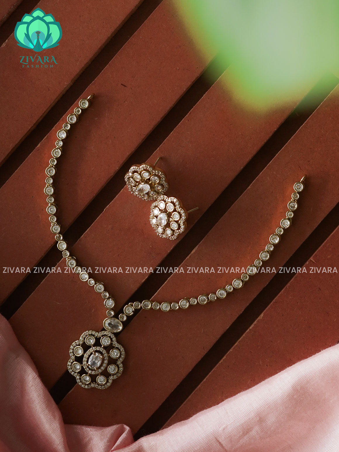 WHITE -  HOT SELLING FLOWER PENDANT -SUBTLE GOLD POLISH  stylish and minimal elegant neckwear with earrings- Zivara Fashion
