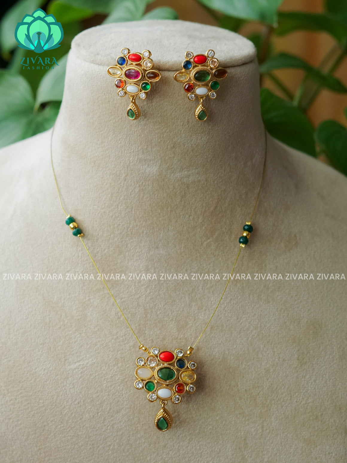 NAVARATNA TAMARA INVISIBLE MINIMAL ELEGANT HANDMADE NECKLACE WITH BRILLIANT FINISH MOTIFS- ZIVARA FASHION