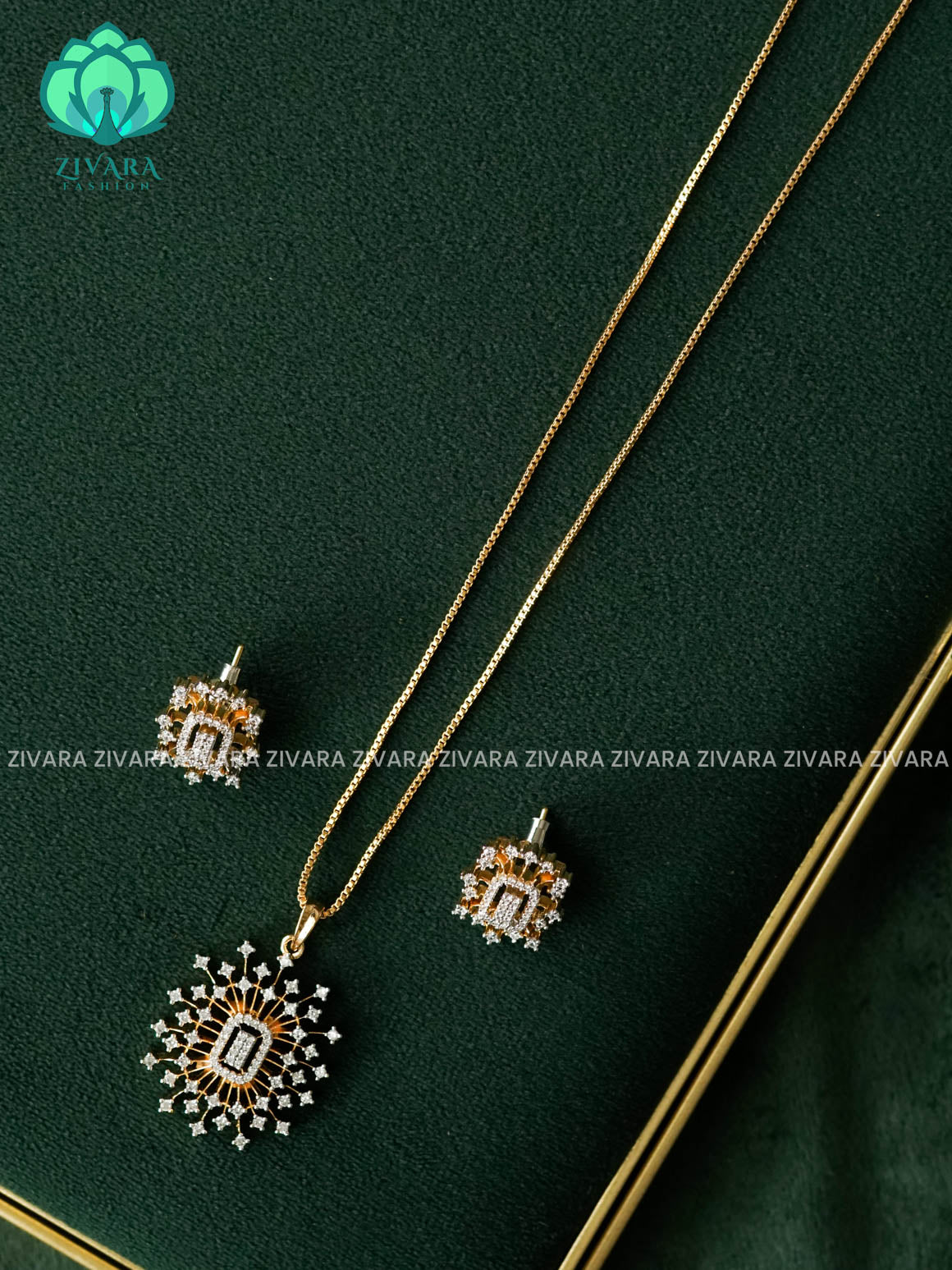 Zyra- Diamond replica Gold polish-pendant set and earrings  -Trending office wear jewellery-Zivara fashion