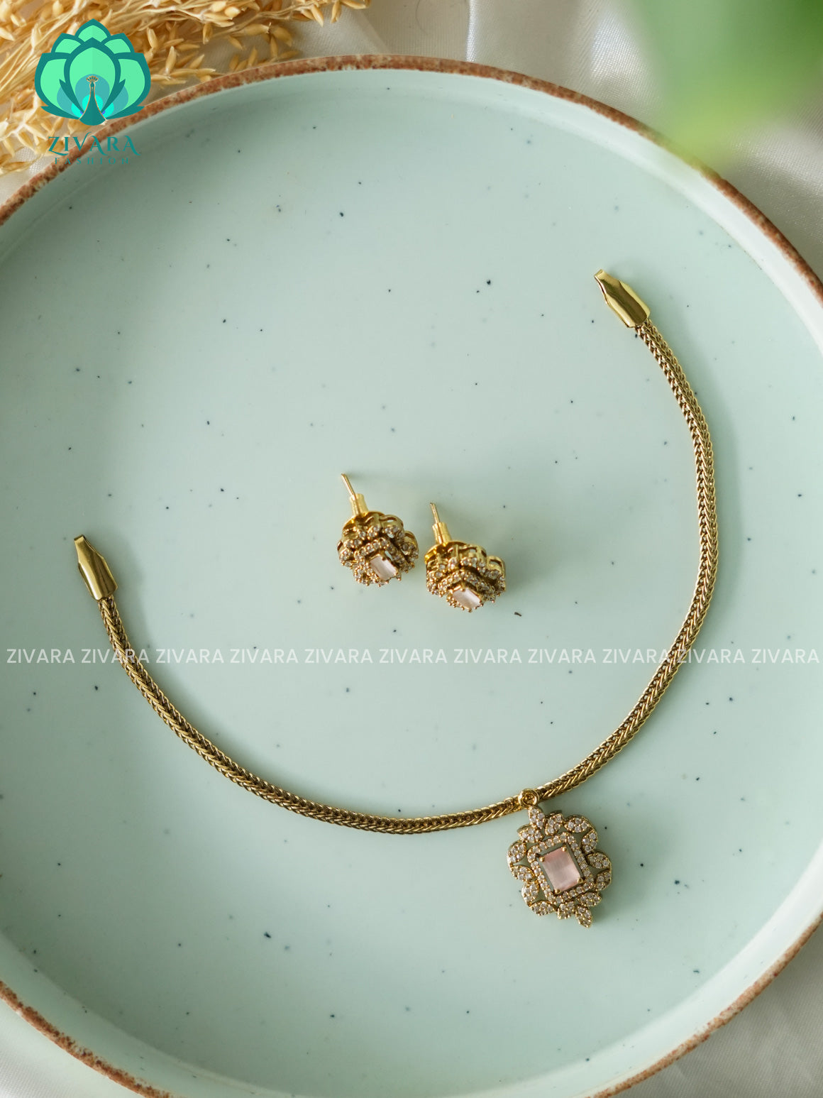 PINK Flexible chain kids friendly  - stylish and minimal elegant neckwear with earrings- Zivara Fashion