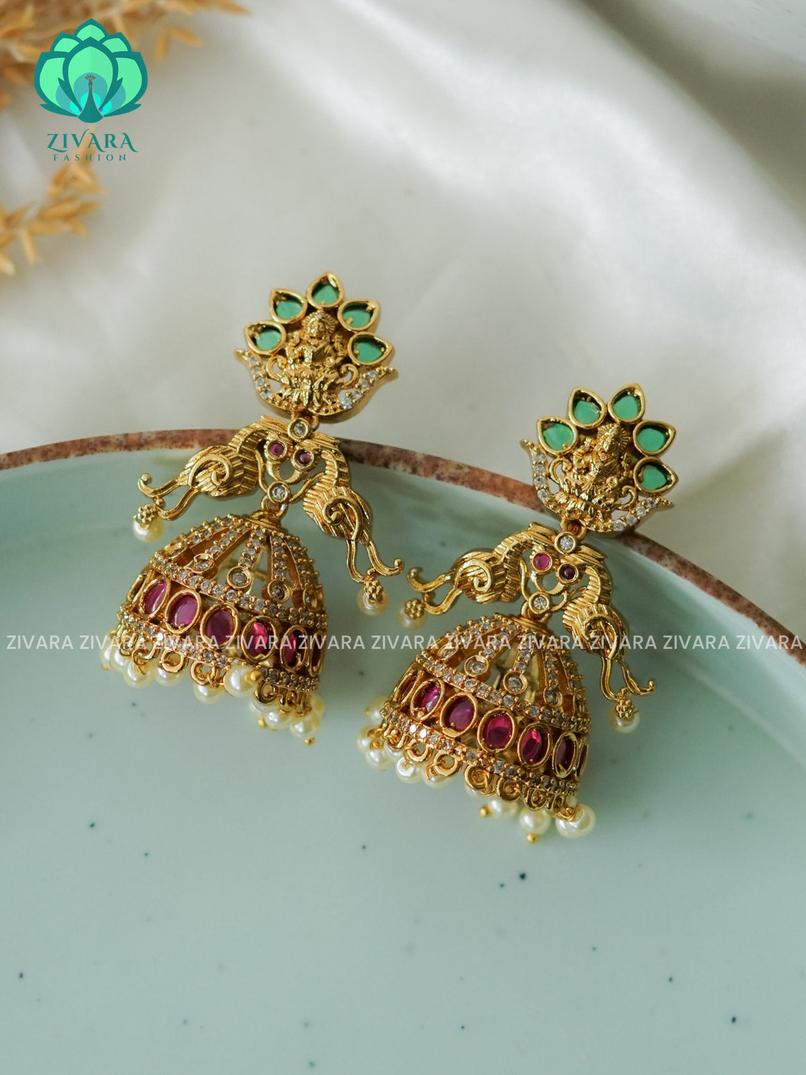 Temple  - TRADITIONAL PREMIUM MATTE  polish JHUMKA- latest jewellery collection- zivara fashion