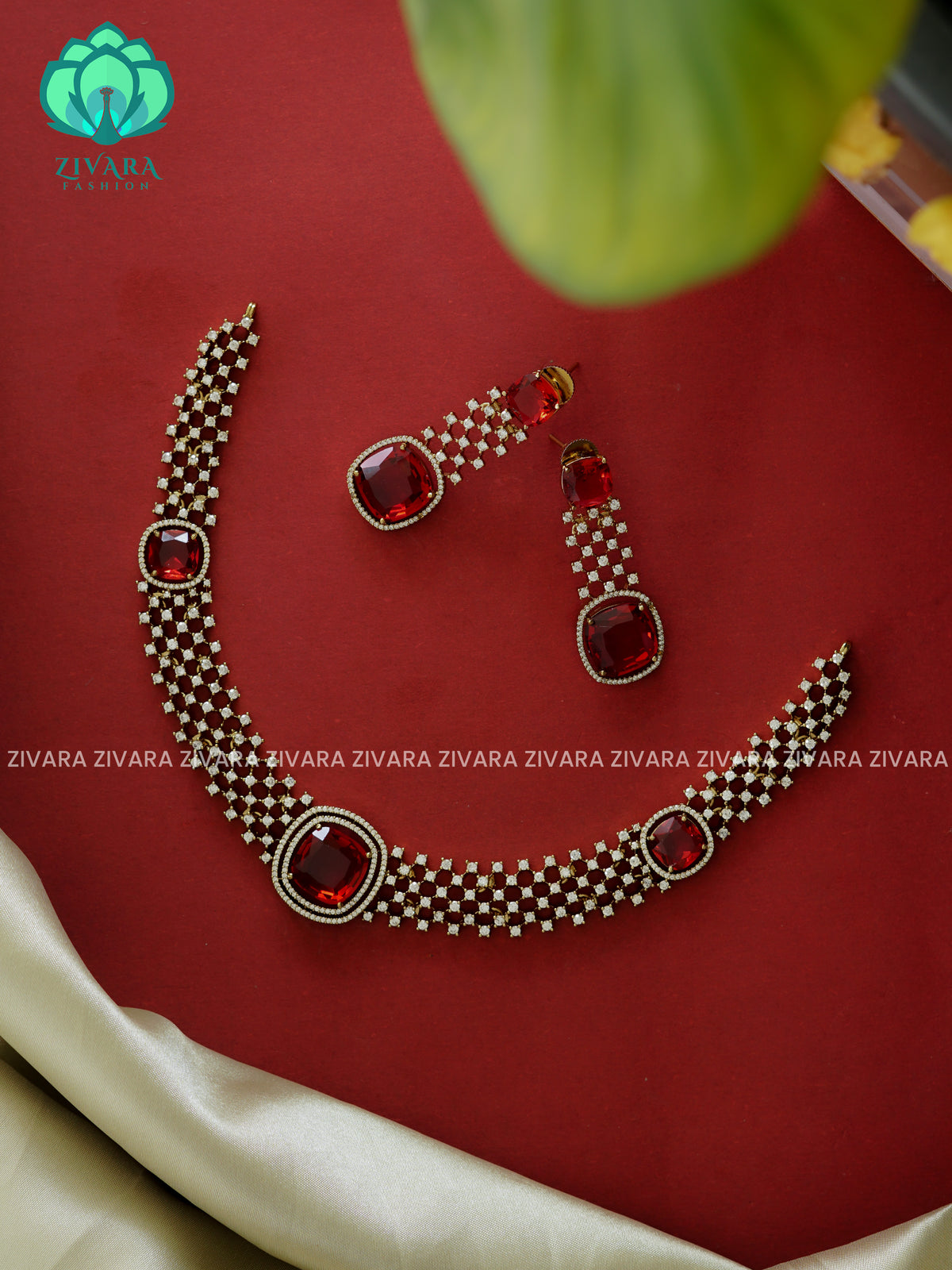 Red-  Diana neckwear- Ultra premium victoria dark polish trending neckwear collection- bridal collection- Zivara Fashion