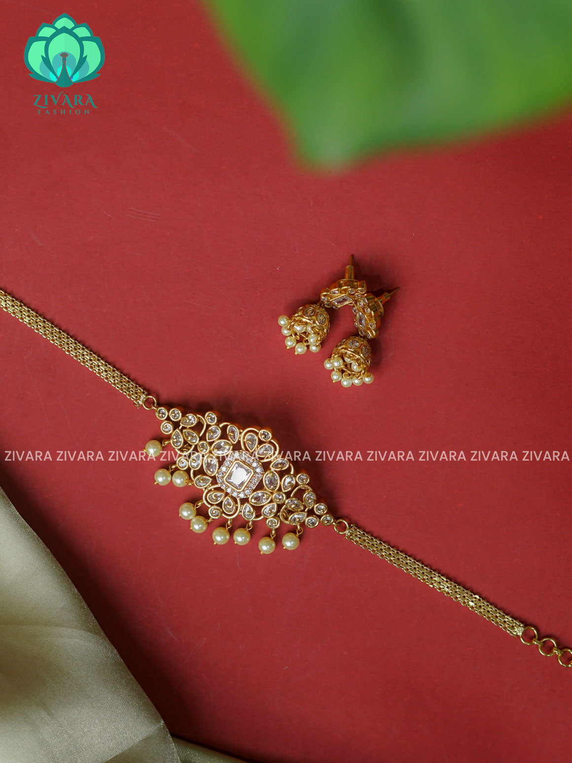 WHITE stones CUTE choker with earrings-Swarna- latest pocket friendly south indian jewellery collection