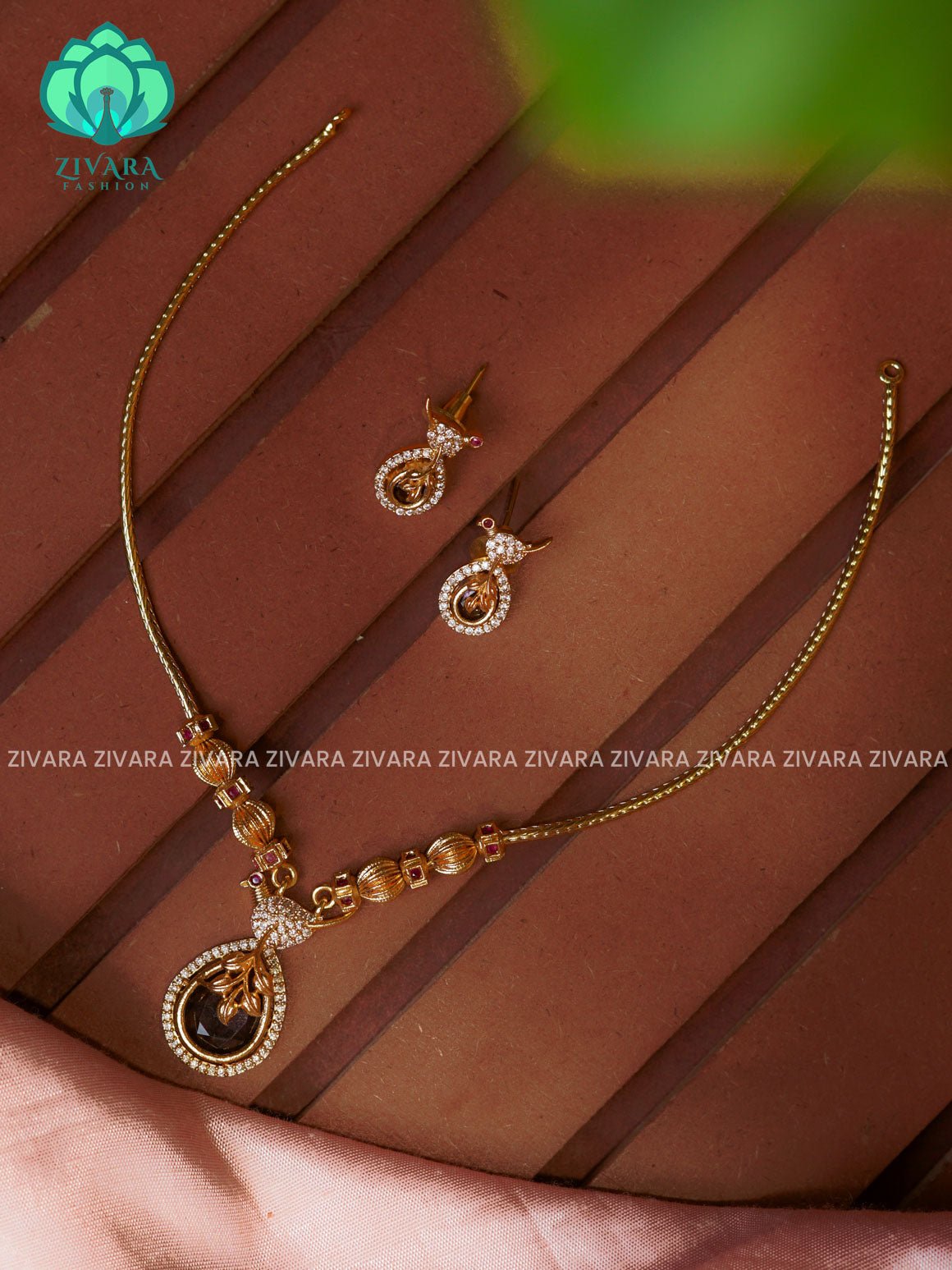 PURPLE Flexible chain TEAR  pendant -Traditional south indian premium neckwear with earrings- Zivara Fashion- latest jewellery design.