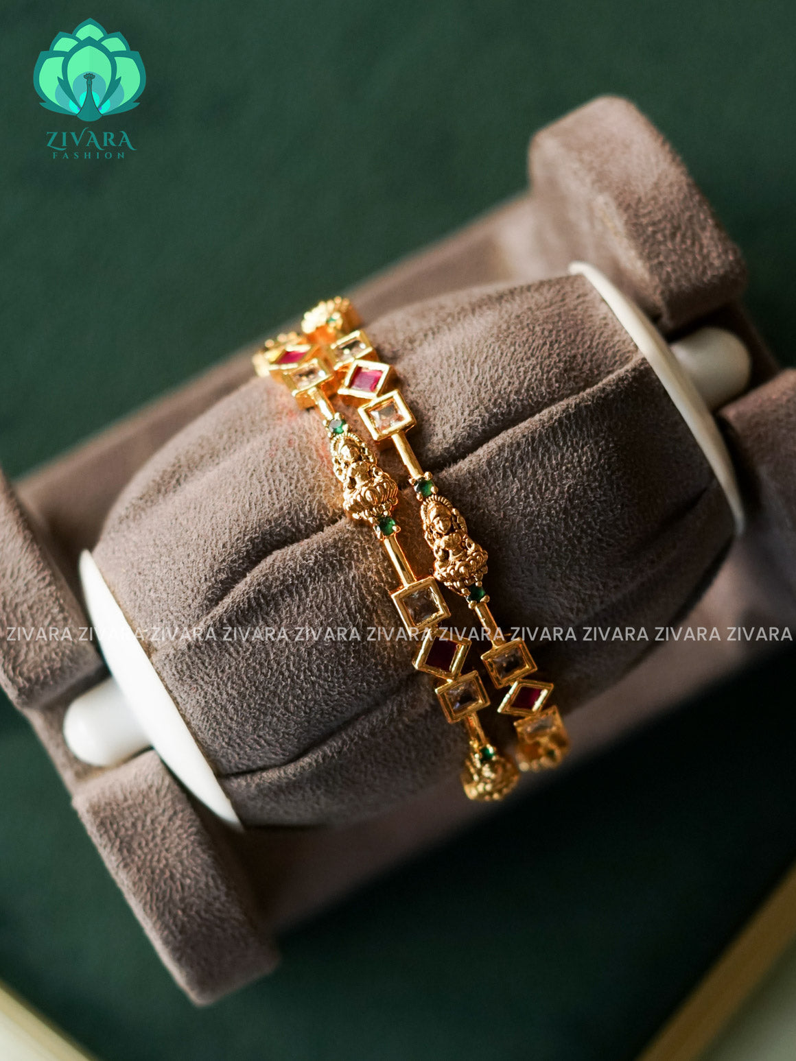 2 piece  WHITE RUBY STONE TEMPLE  BANGLES - latest bangles design-ZIVARA FASHION