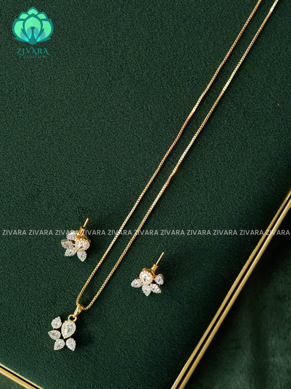 Zyra- Diamond replica Gold polish-pendant set and earrings  -Trending office wear jewellery-Zivara fashion