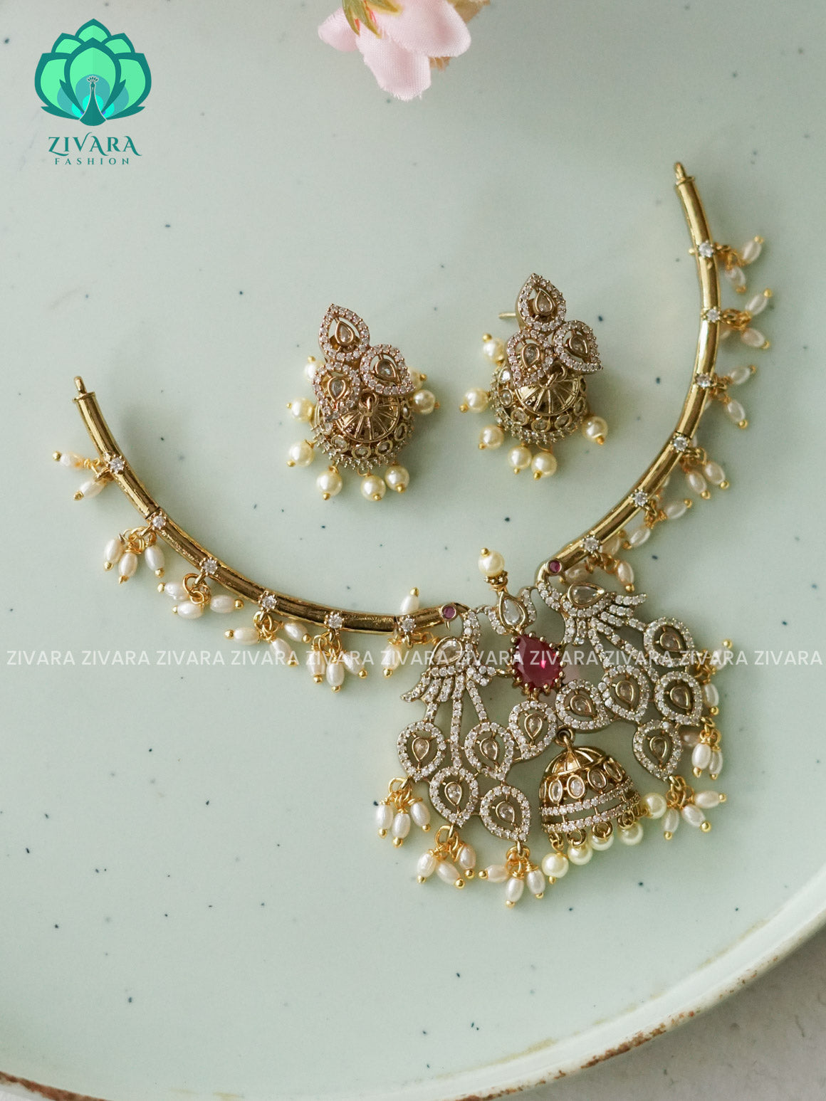 RUBY CUTE BRIDAL HASLI -Traditional south indian premium neckwear with earrings- Zivara Fashion- latest jewellery design