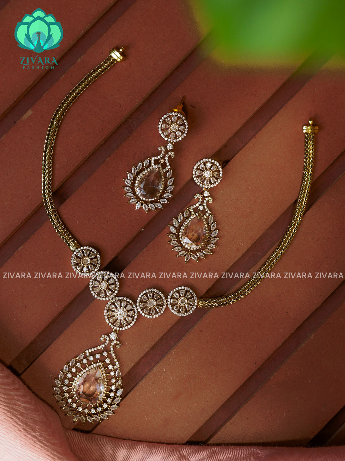 WHITE - Flexible chain pendant -Traditional south indian premium neckwear with earrings- Zivara Fashion- latest jewellery design