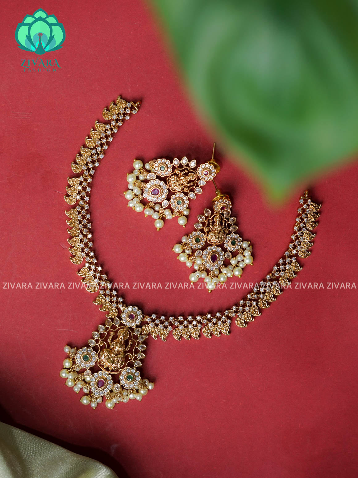 TEMPLE - BRILLIANT FINISH neckwear with earrings  -  latest pocket friendly south indian jewellery collection