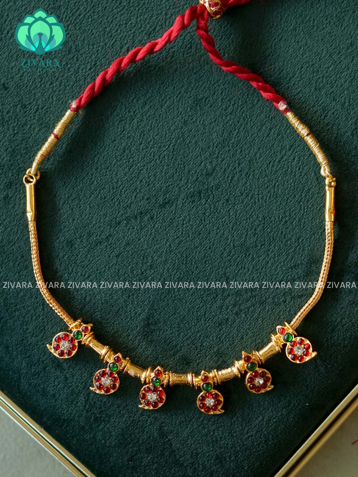 Red and Green- MAYURA  - Simple kemp attigai neckwear - latest kemp dance jewellery collection