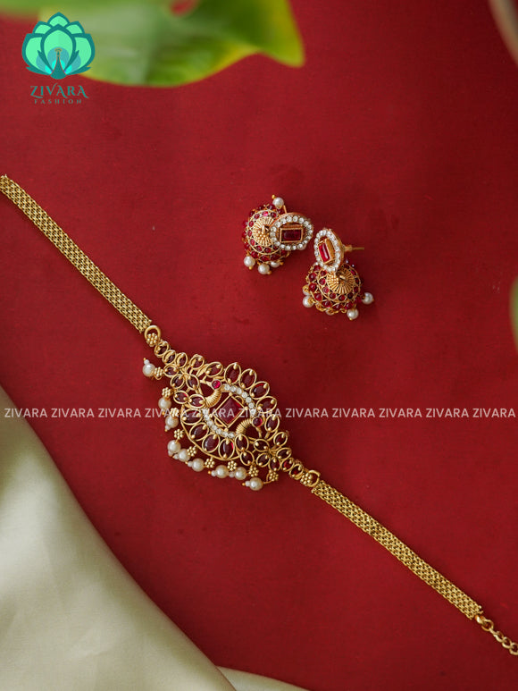 Ruby- Trending  choker with earrings-latest south indian jewellery