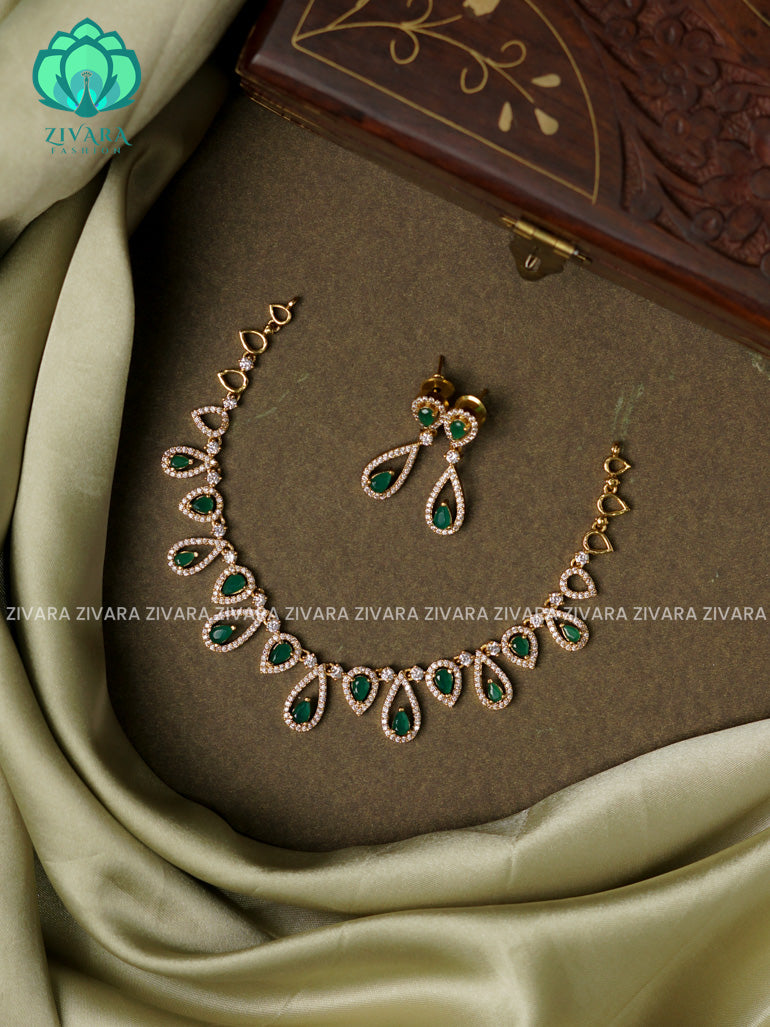 GREEN TEAR - stylish and minimal elegant neckwear with earrings- Zivara Fashion