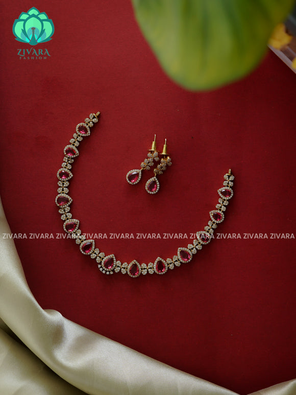 Ruby  Tear and flower - stylish and minimal elegant neckwear with earrings- Zivara Fashion