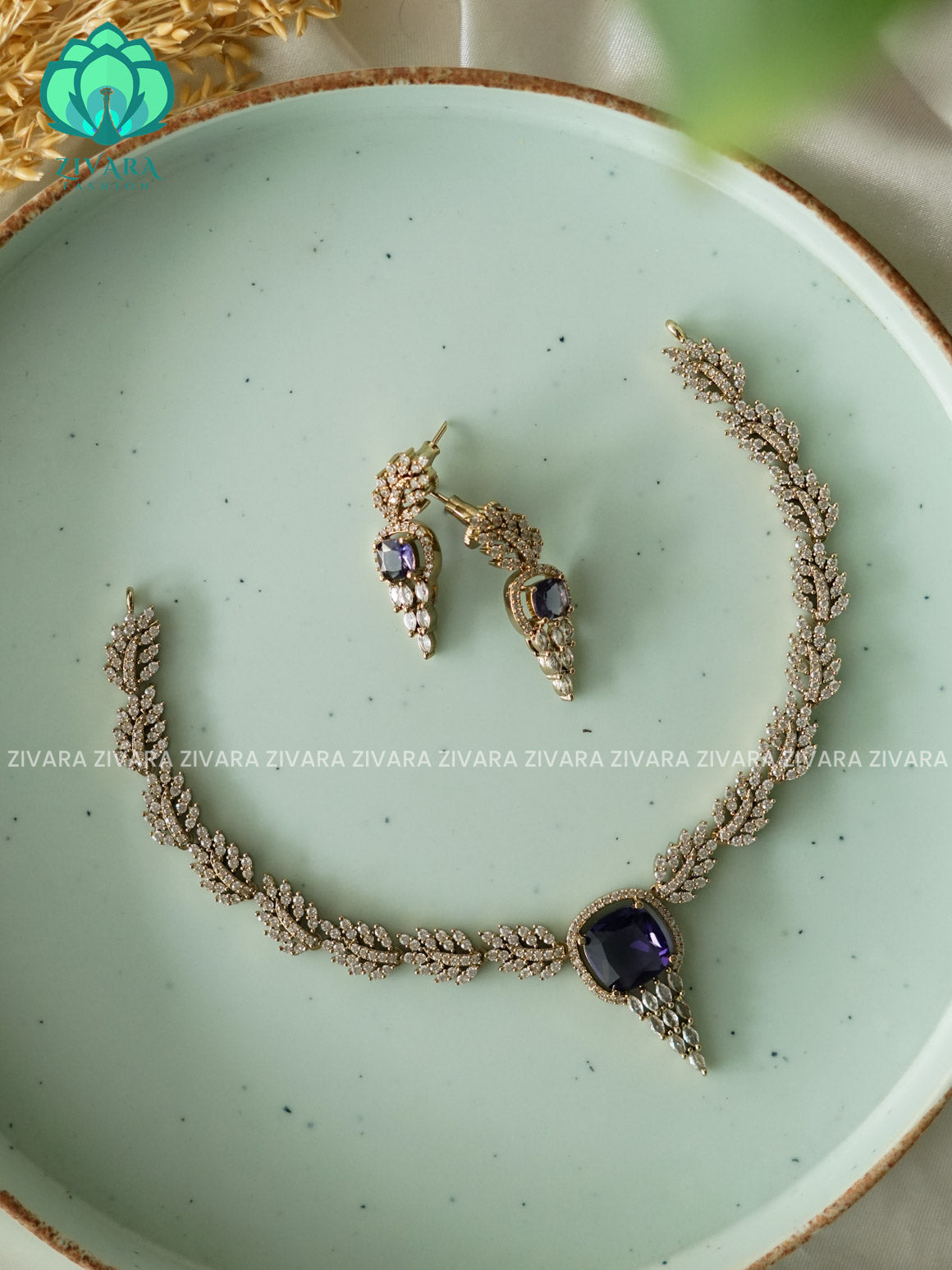 PURPLE LEAFY   - stylish and minimal elegant neckwear with earrings- Zivara Fashion