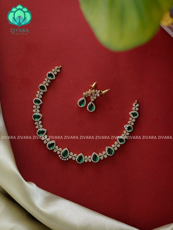 Green Tear and flower - stylish and minimal elegant neckwear with earrings- Zivara Fashion