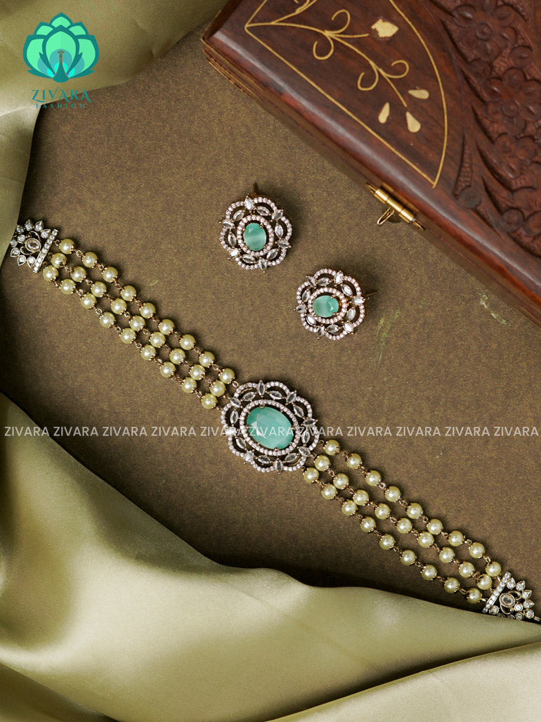 PATEL green - PEARL CHAIN -  Ultra premium victoria finish dark polish trending CHOKER collection- Zivara Fashion