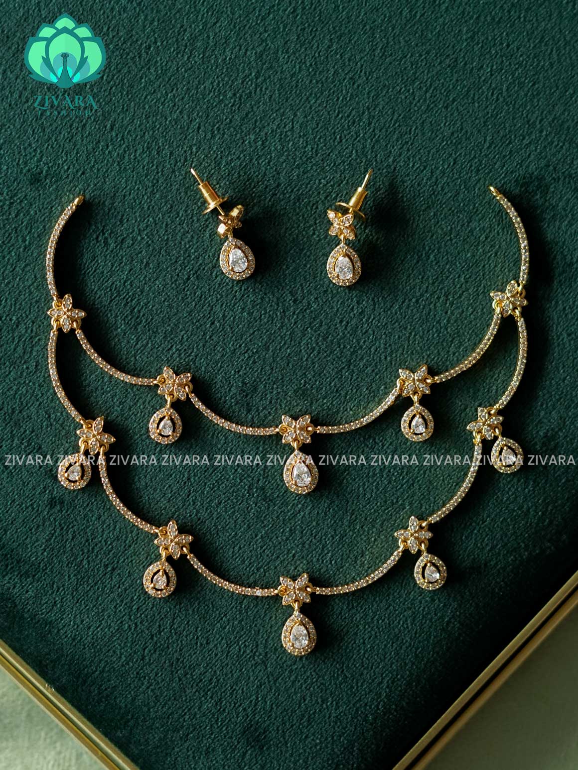 WHITE - GLAMOUROUS STEP/ 2 LAYER - stylish and minimal elegant neckwear with earrings- Zivara Fashion