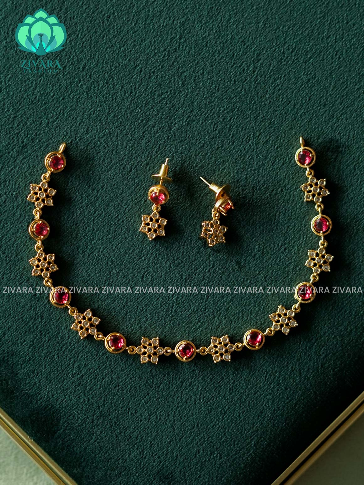 RUBY  - SNOWFLAKE - Trending  stylish and minimal elegant neckwear with earrings- Zivara Fashion