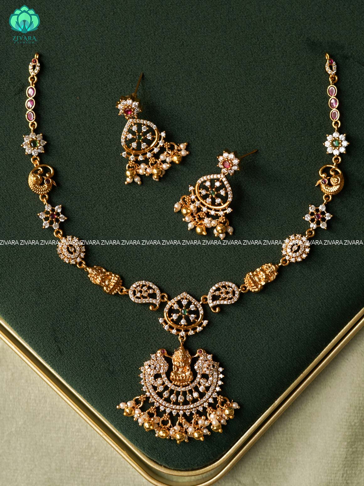 TEMPLE WITH MANGA MOTIF -  stylish and minimal elegant neckwear with earrings- Zivara Fashion