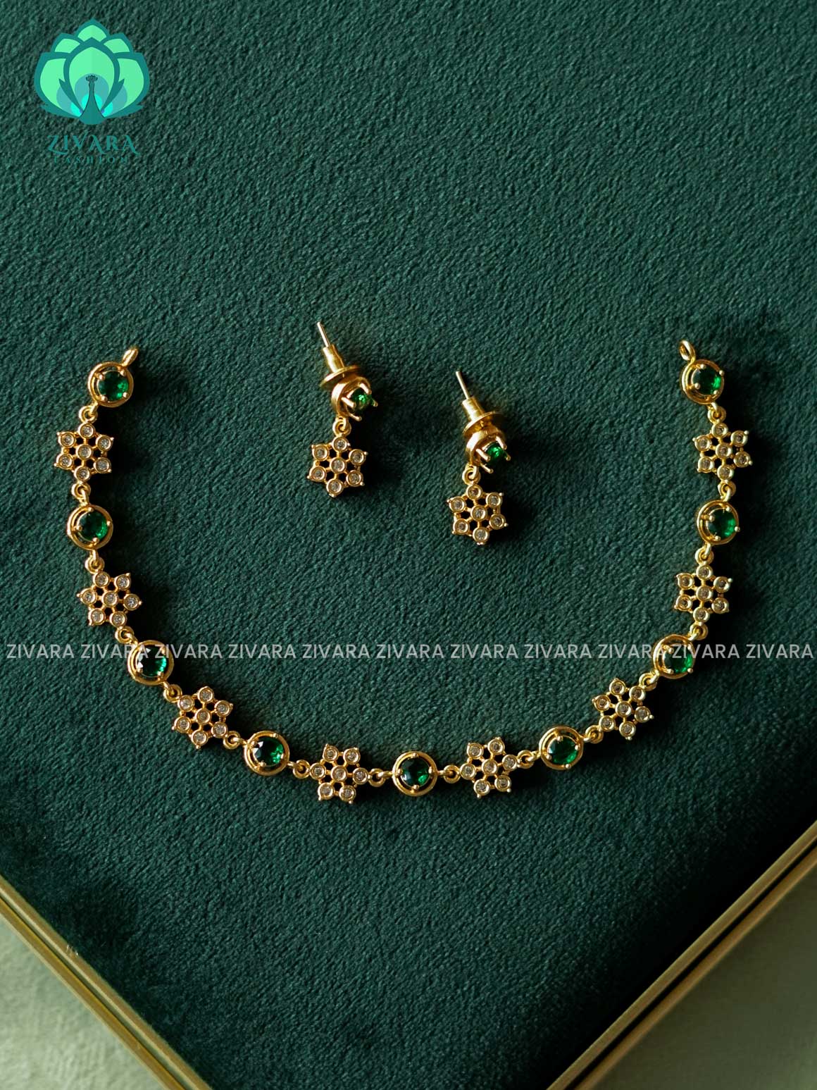 GREEN - SNOWFLAKE - Trending  stylish and minimal elegant neckwear with earrings- Zivara Fashion