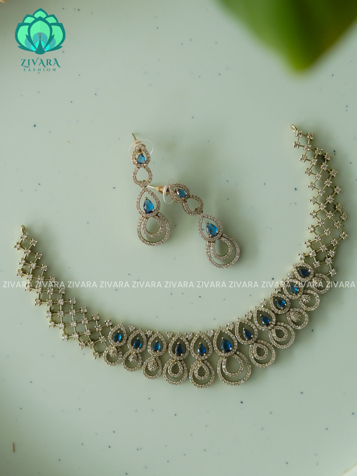 BLUE TEAR -SUBTLE  stylish and minimal elegant neckwear with earrings- Zivara Fashion