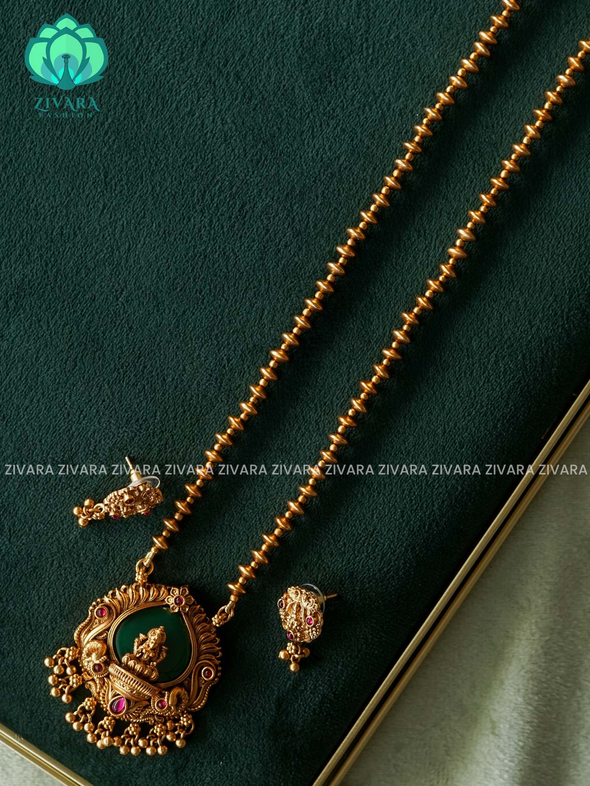 TEMPLE PENDANT WITH CHAIN - Traditional south indian NORMAL MATTE neckwear with earrings - Zivara Fashion