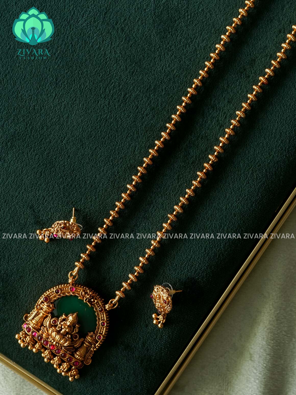 TEMPLE PENDANT WITH CHAIN - Traditional south indian NORMAL MATTE neckwear with earrings - Zivara Fashion