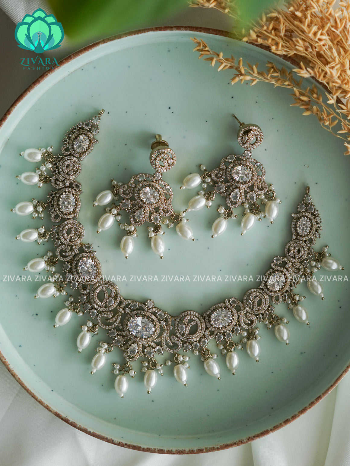 white - Ultra premium victoria finish polish trending neckwear collection- bridal collection- Zivara Fashion