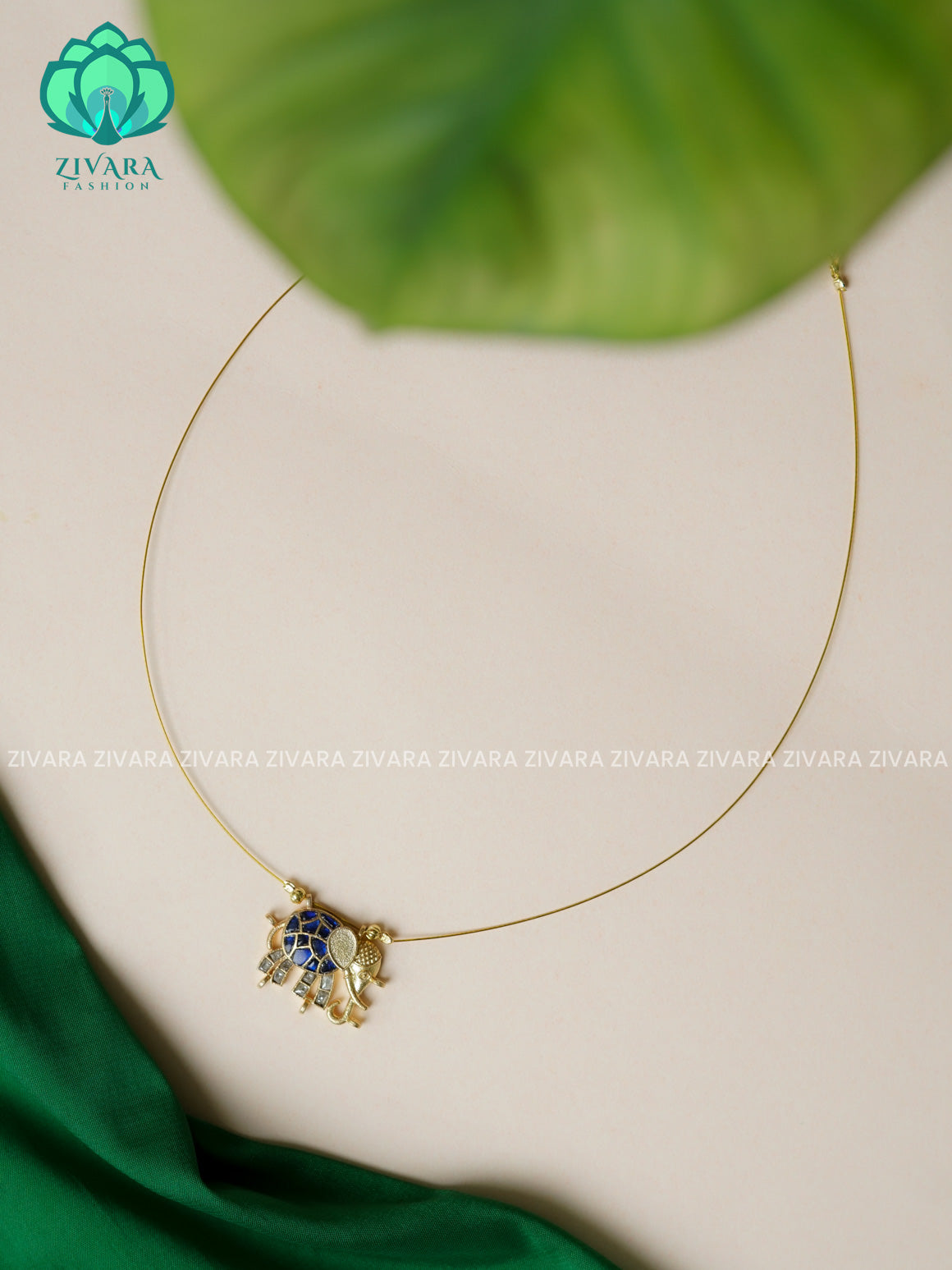 BLUE & WHITE - ELEPHANT JADAU TAMARA INVISIBLE MINIMAL ELEGANT HANDMADE NECKLACE WITH BRILLIANT FINISH MOTIFS- ZIVARA FASHION