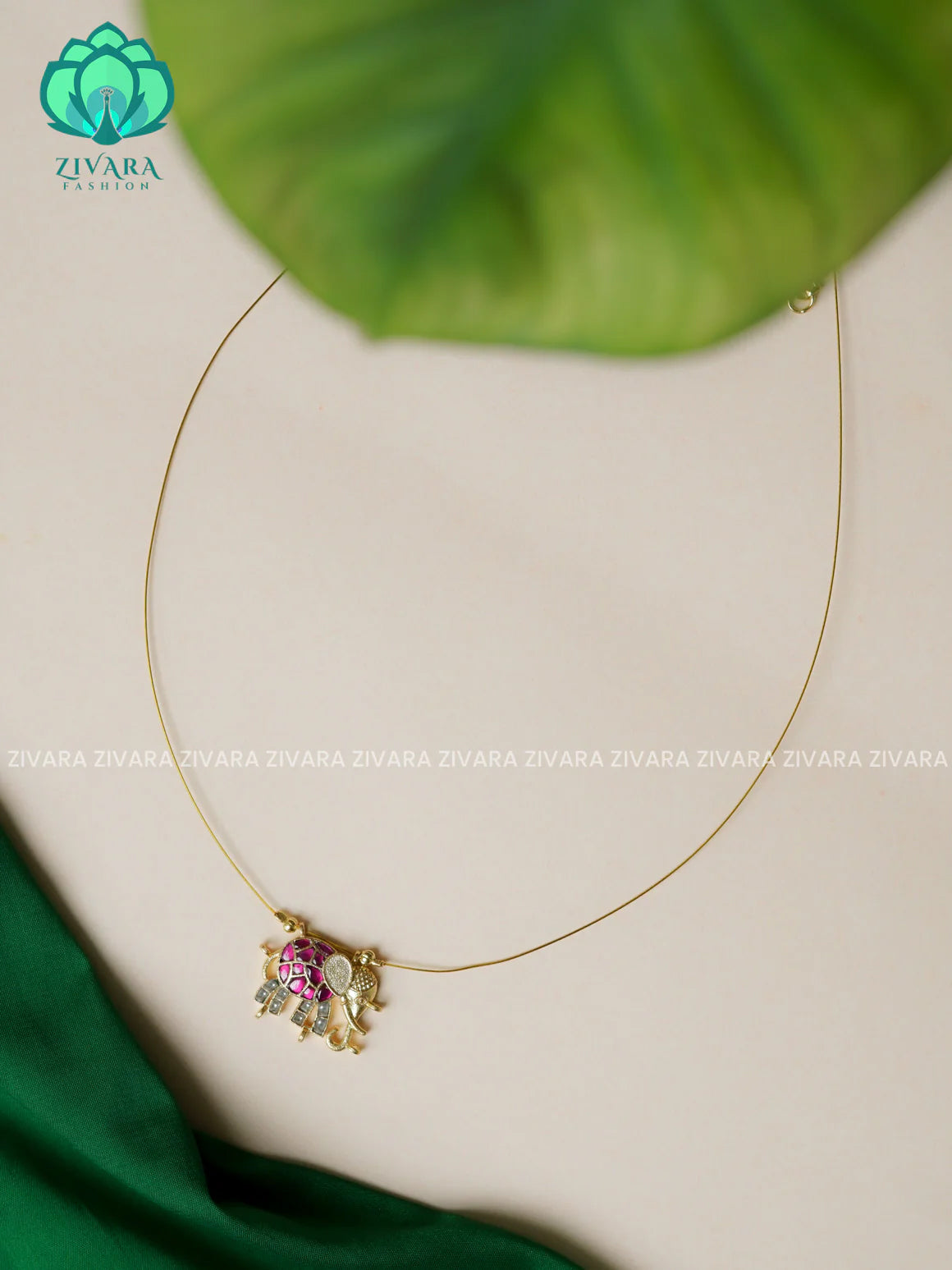 RUBY & WHITE - ELEPHANT JADAU TAMARA INVISIBLE MINIMAL ELEGANT HANDMADE NECKLACE WITH BRILLIANT FINISH MOTIFS- ZIVARA FASHION