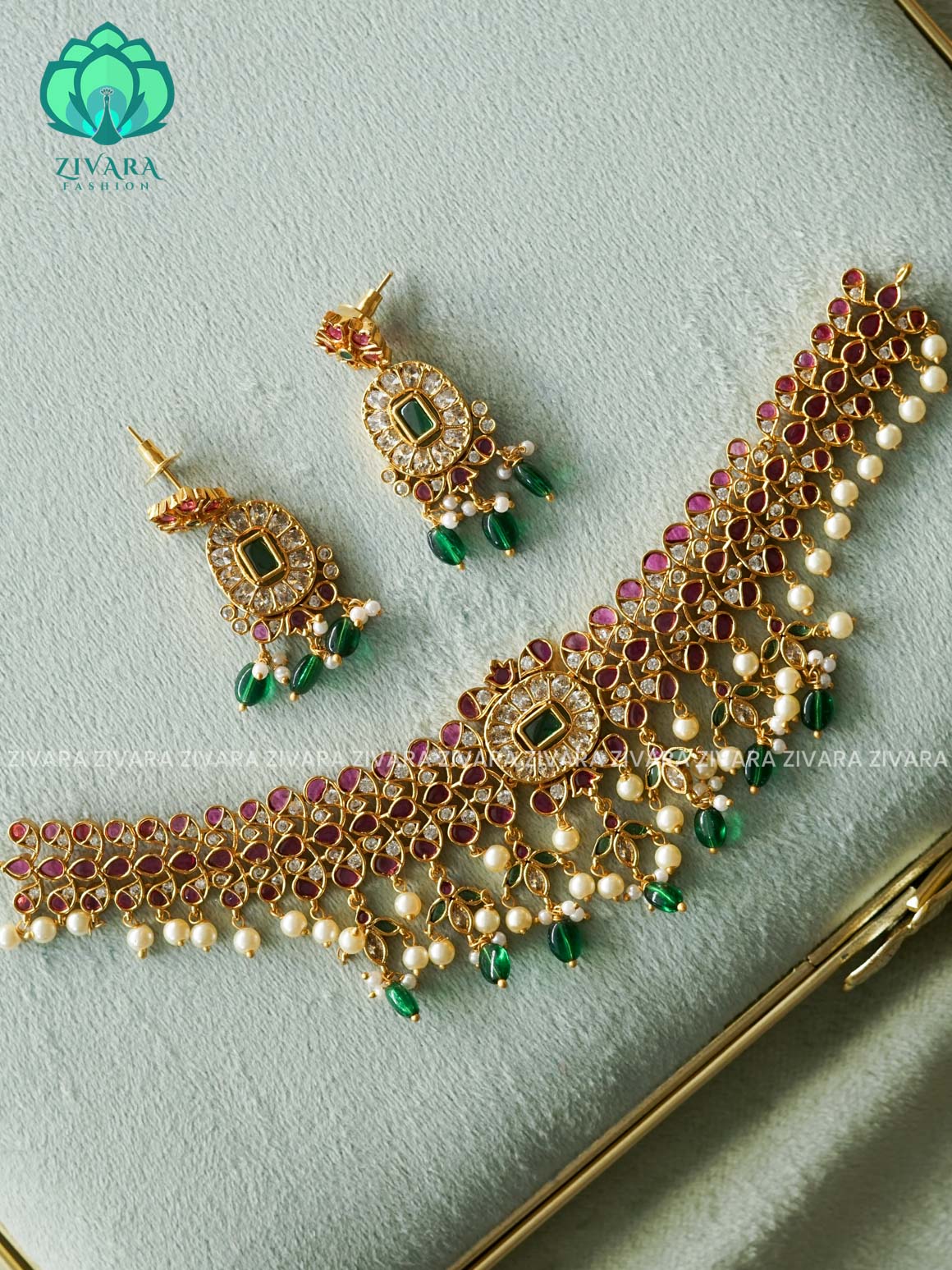 Real kemp  bridal choker- CZ matte finish- Zivara Fashion