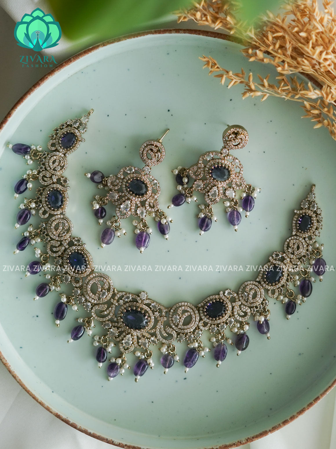 Purple  - Ultra premium victoria finish polish trending neckwear collection- bridal collection- Zivara Fashion