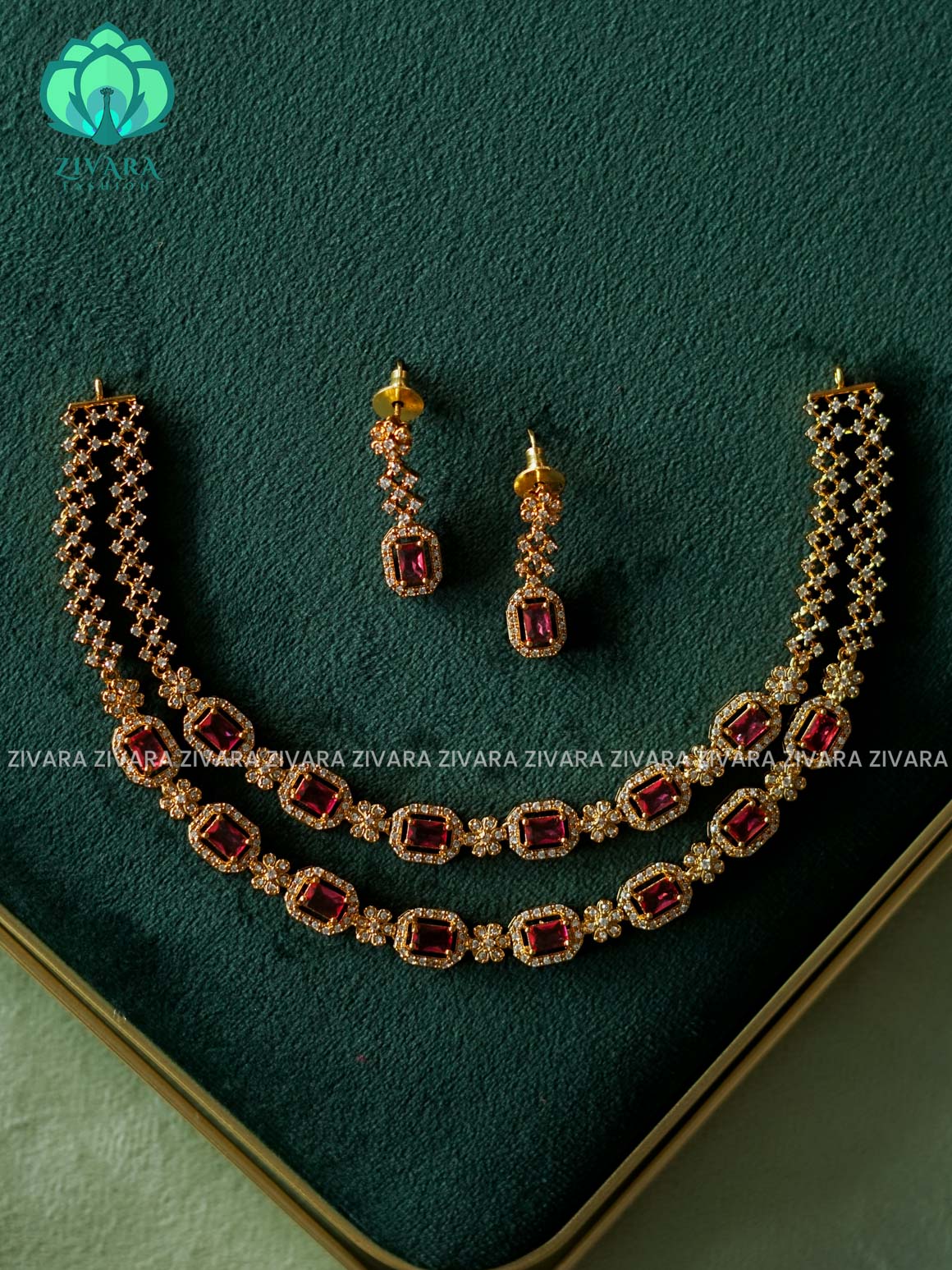 RUBY STEP - stylish and minimal elegant neckwear with earrings- Zivara Fashion