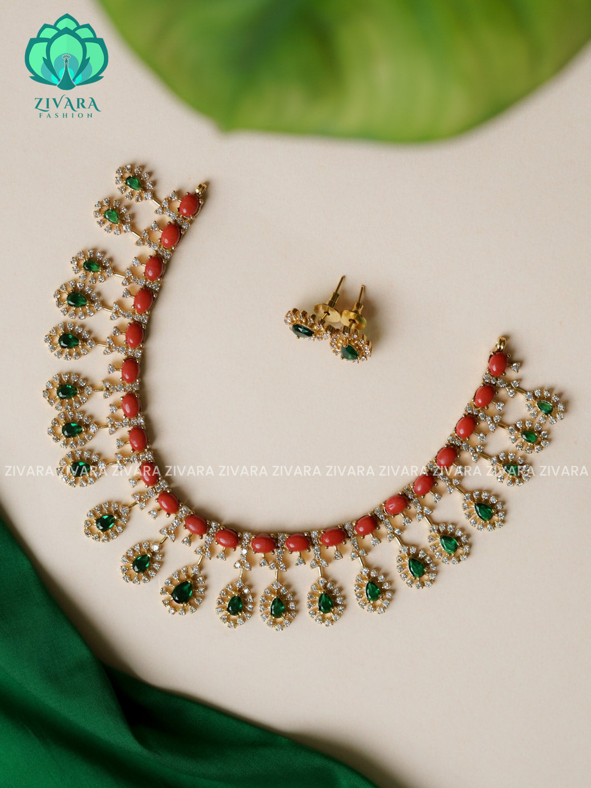 CORAL DESIGNER - Traditional south indian premium neckwear with earrings- Zivara Fashion- latest jewellery design