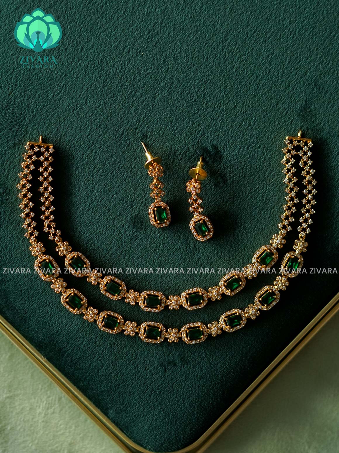 GREEN STEP - stylish and minimal elegant neckwear with earrings- Zivara Fashion