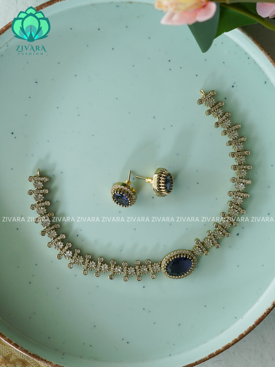 Purple - kids friendly OVAL STONE ELEGANT  -PREMIUM SUBTLE GOLD FINISH  stylish and minimal elegant neckwear with earrings- Zivara Fashion
