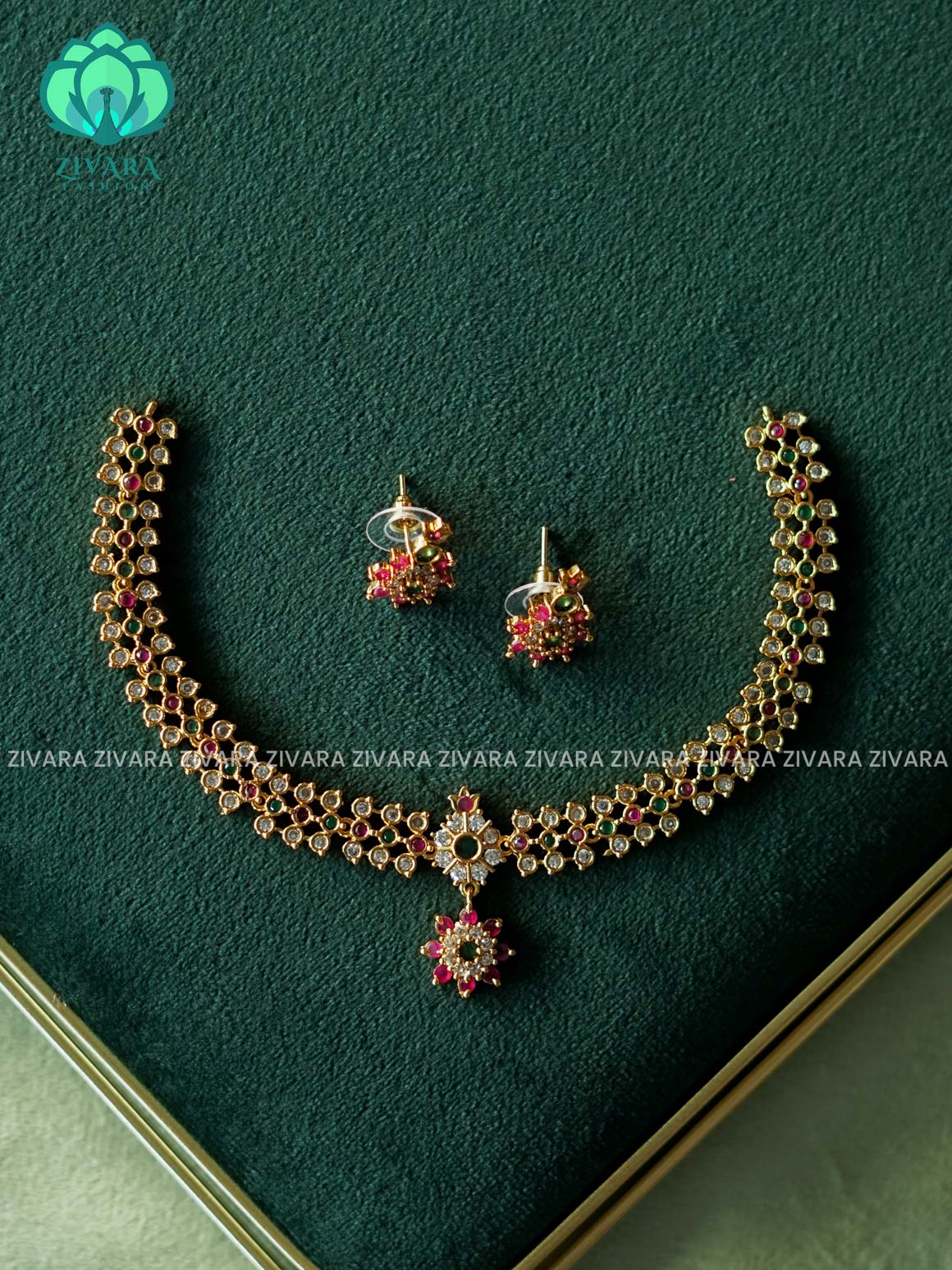 MOTIF FREE FLORAL NECKWEAR  -Traditional south indian premium neckwear with earrings- Zivara Fashion- latest jewellery design.