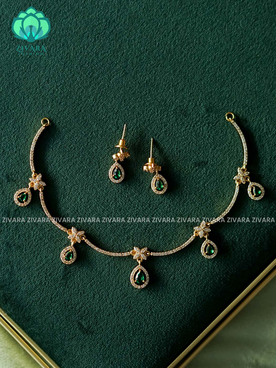 GREEN - GLAMOUROUS -KIDS FRIENDLY- stylish and minimal elegant neckwear with earrings- Zivara Fashion