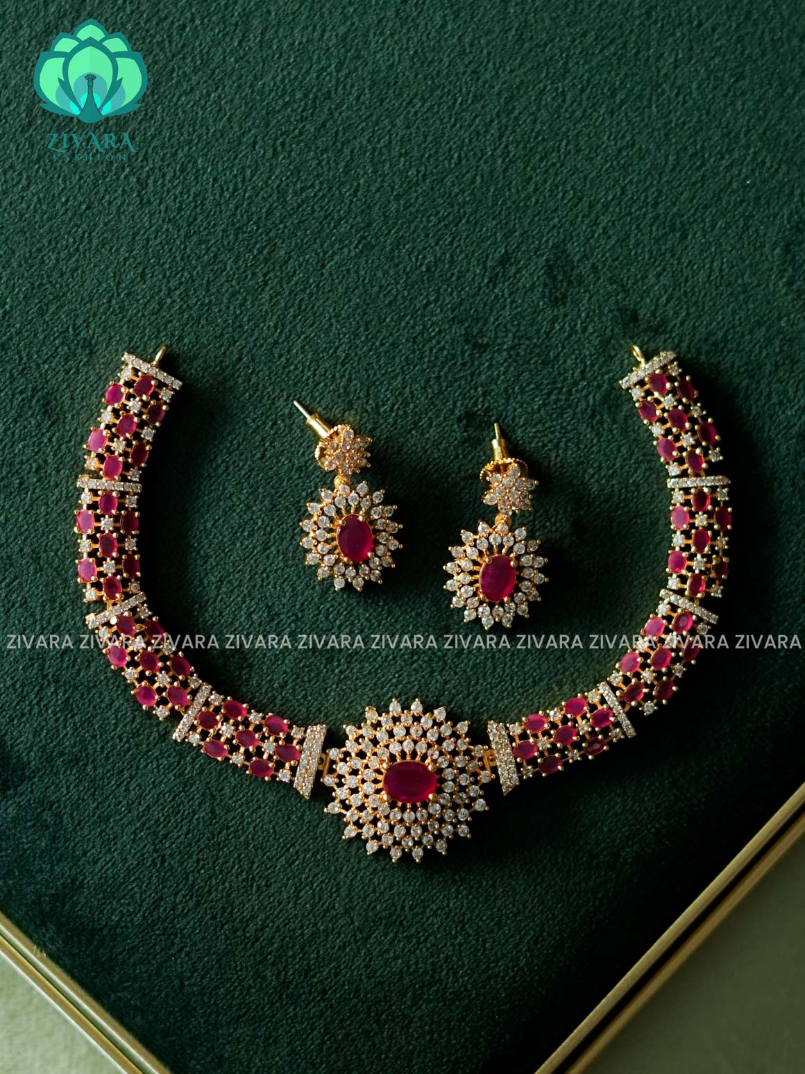 RUBY STONE HASLI ELEGANT NECKWEAR  - Traditional PREMIUM neckwear with earrings- Zivara Fashion