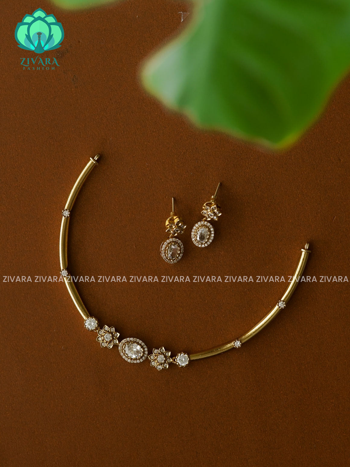 White Simple and cute hasli - Traditional south indian premium neckwear with earrings- Zivara Fashion- latest jewellery design