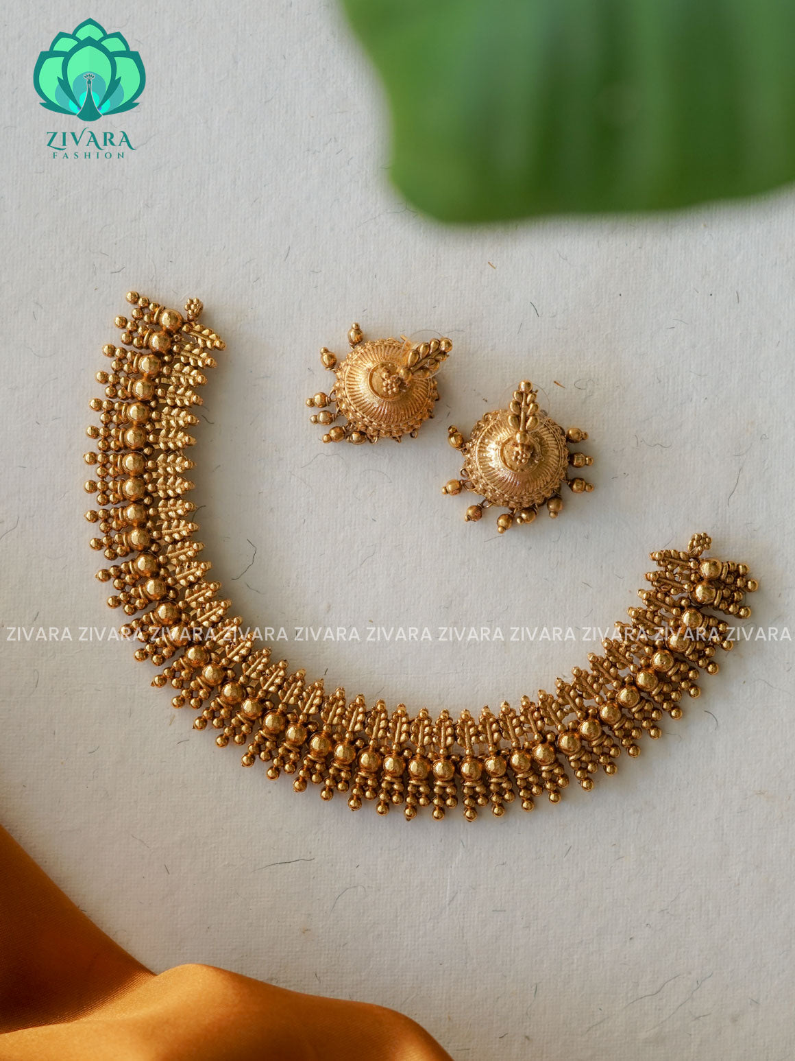 NO STONE - Traditional south indian NORMAL MATTE neckwear with earrings - Zivara Fashion