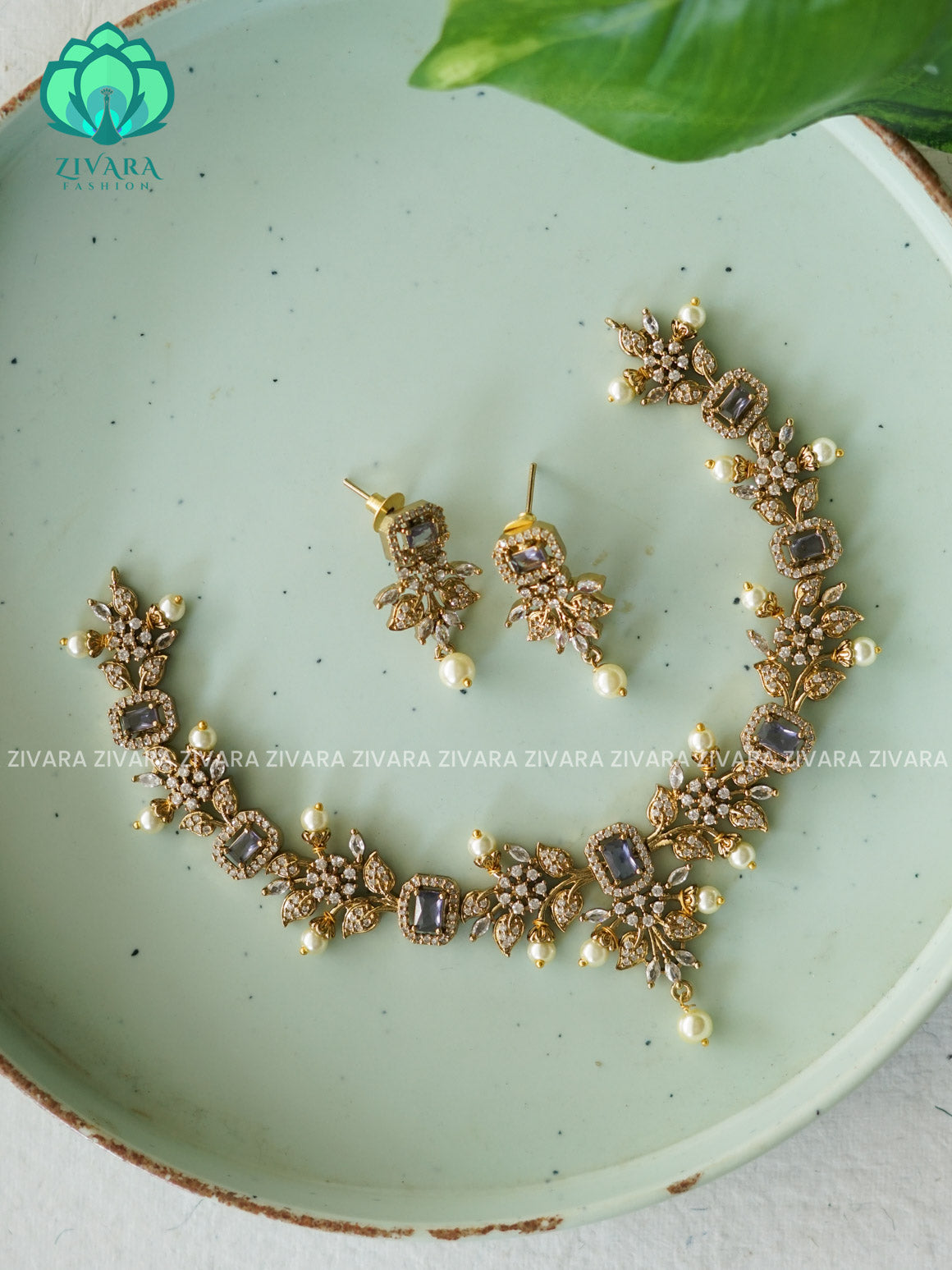 PURPLE - FLORAL- SUBTLE GOLD FINISH MINIMAL ELEGANT NNECKWEAR - Zivara Fashion- latest jewellery design