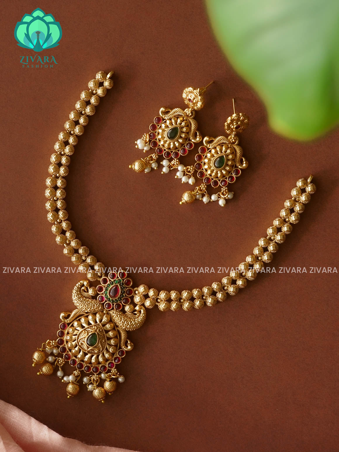 BALL CHAIN WITH PENDANT - Normal matte NECKWEAR  with earrings-latest south indian jewellery