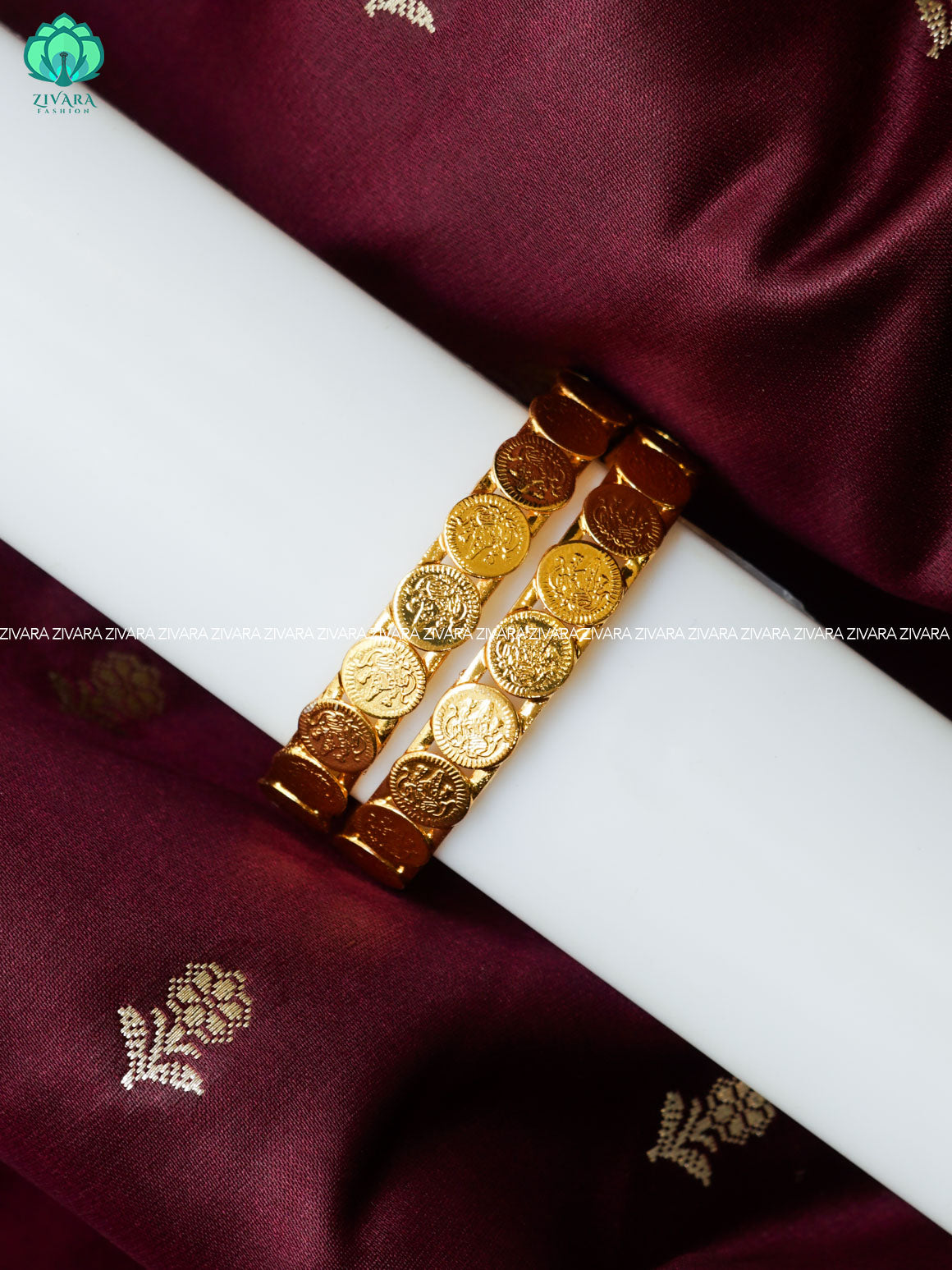 2 PIECE TEMPLE COIN GOLD LOOK ALIKE KIDS EXCLUSIVE BANGLES - ZIVARA FASHION