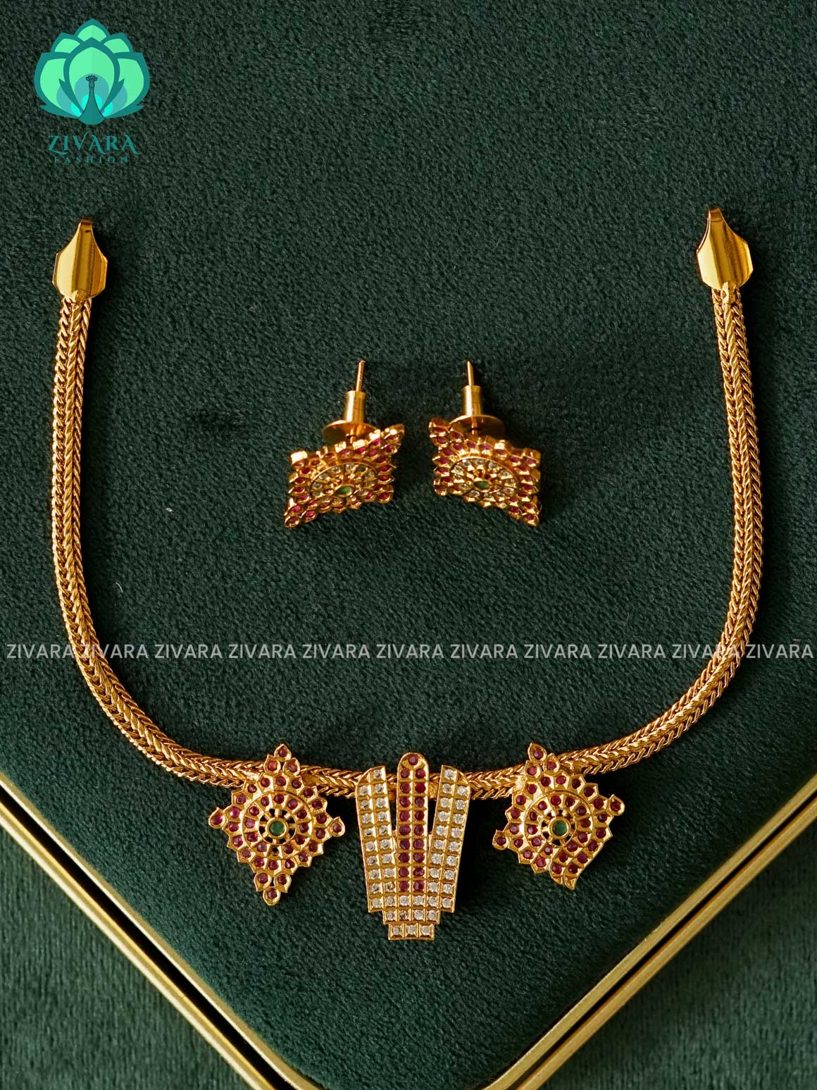 UNIQUE TEMPLE TIRUMAL PENDANT - Traditional south indian premium neckwear with earrings- Zivara Fashion- latest jewellery design